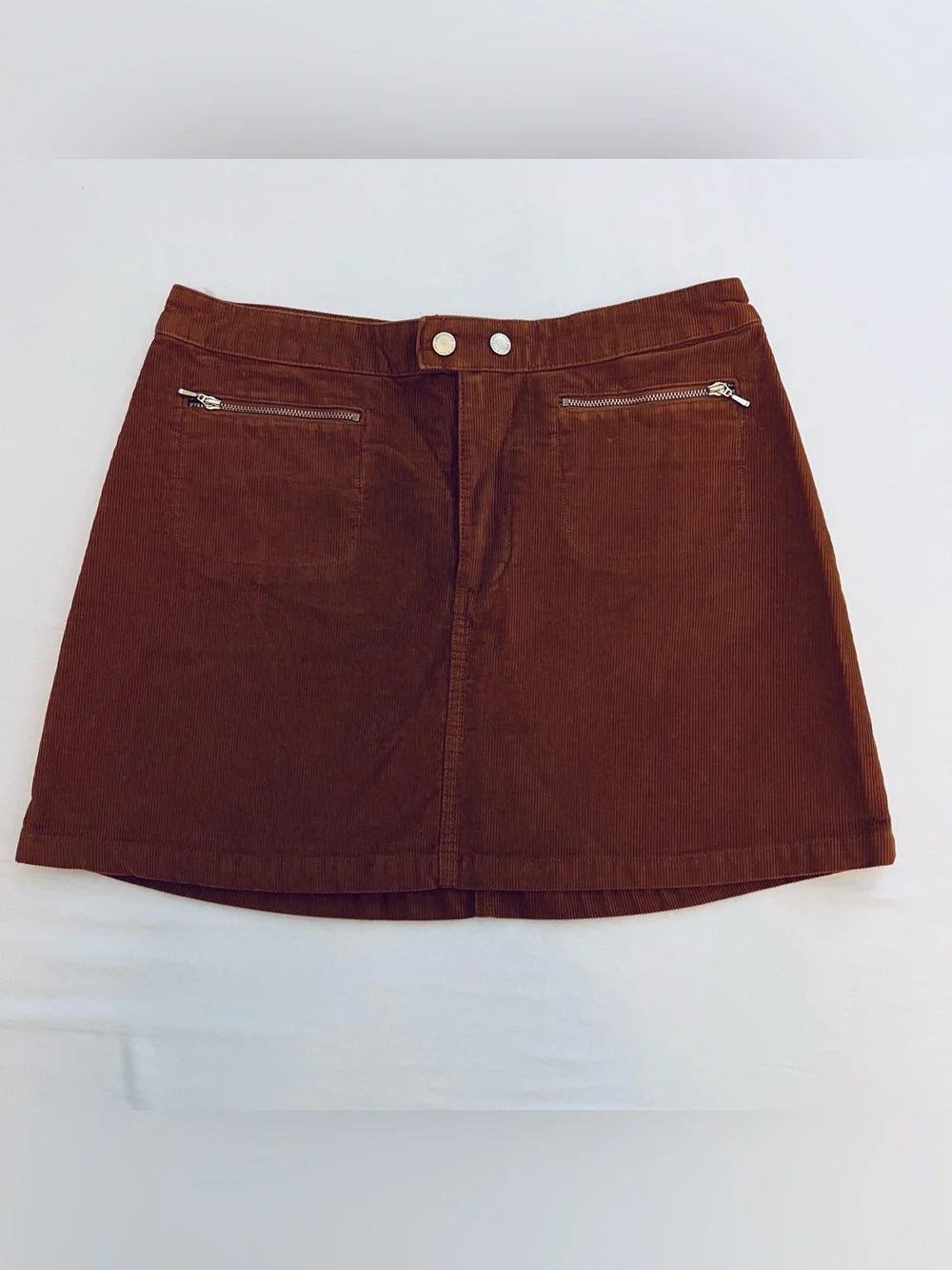 Abercrombie & Fitch Rust Brown Corduroy Mini Skirt with Silver Zipper Detail